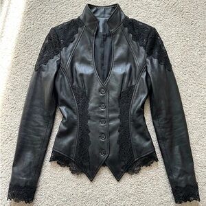 Chic Black Lace Women's Leather Jacket